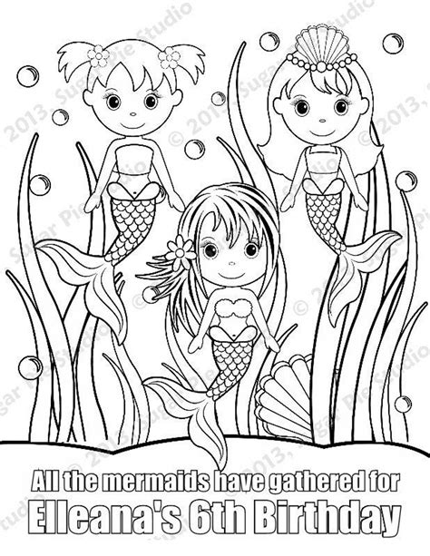 Personalized Mermaid Coloring Page Birthday Party Favor Colouring Activity Sheet Personalized ...