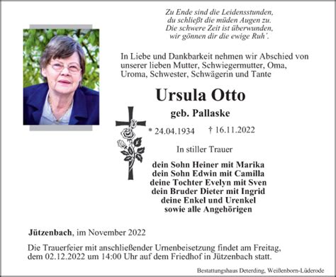 Traueranzeigen Von Ursula Otto Trauer In Thueringen De