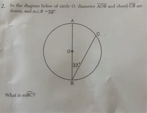 Solved 2 In The Diagram Below Of Circle O Diameter Overline AOB And