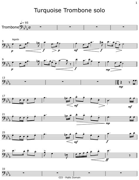 Turquoise Trombone solo - Sheet music for Trombone, Piano