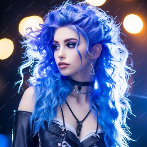 Premium Ai Image Beautiful Young Woman With Blue Hair And Piercings