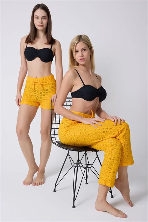 MY Wooft Sarı Yazlık Plaj Kıyafeti Pareo Mayo Ve Bikini Üstü Pantolon Fiyatı Yorumları Trendyol