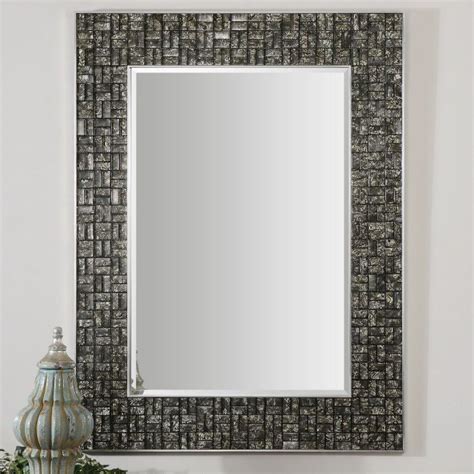 Allaro Mosaic Black Glass Tile Wall Mirror Large 49 Modern Mirror