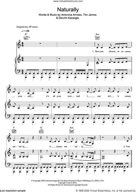 Naturally sheet music for voice, piano or guitar (PDF)