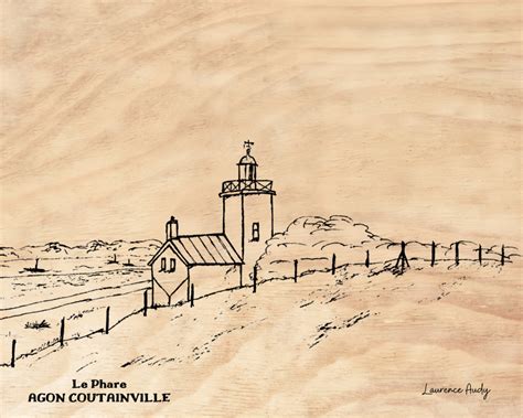 Dessin Le Phare à Agon Coutainville Impression Bois Laurence Audy