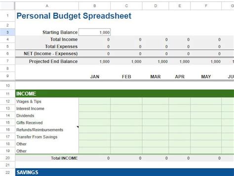 Personal Budget Spreadsheet Template Excel Etsy