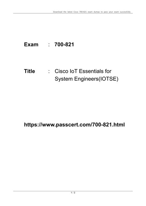 Ppt Cisco Iot Essentials For System Engineers Iotse Dumps