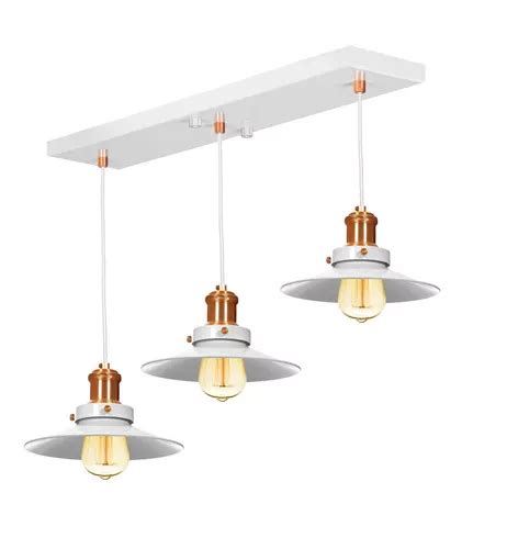 Lustre Pendente Nordic Triplo Base Retangular Branco Cobre