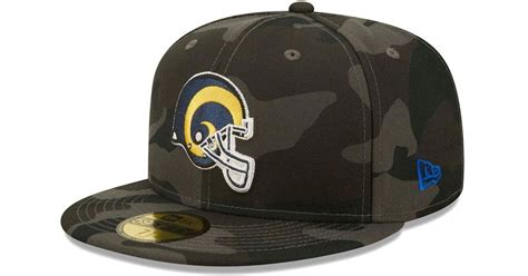 KTZ Black Los Angeles Rams Throwback Logo Camo 59fifty Fitted Hat in ...