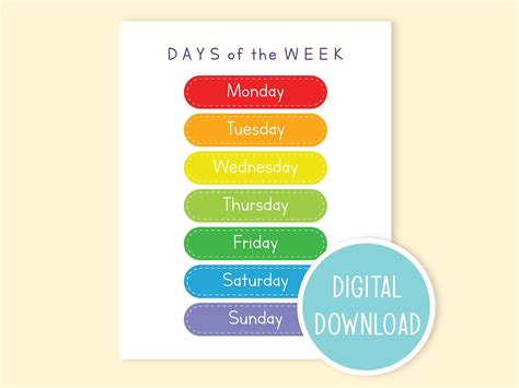 Days of the Week Chart Days Chart Digital Download Learning Days of ...