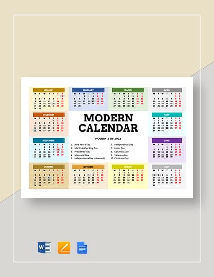 FREE Modern Calendar Template - Word | Google Docs | Apple Pages ...