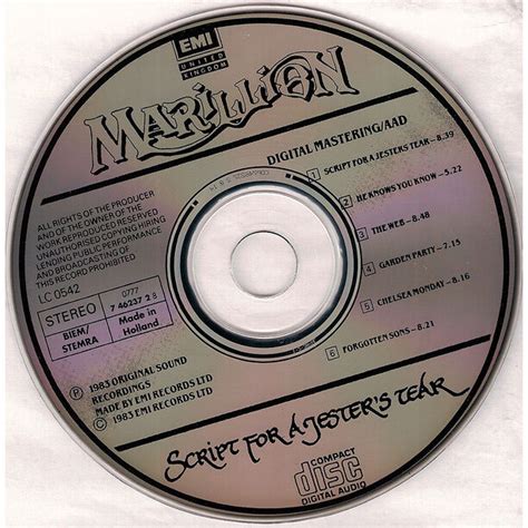 Script for a jester's tear by Marillion, CD with kamchatka - Ref:120770037