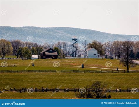 Gettysburg Landscape With Viewing Tower In Background Stock Image