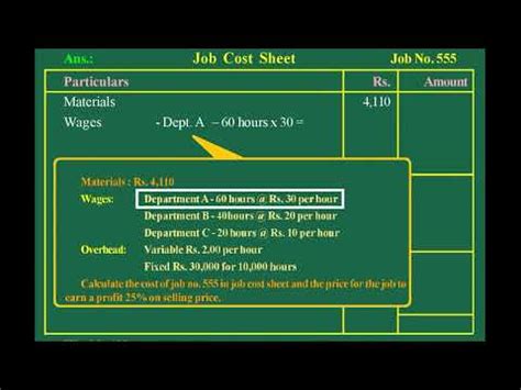 Job Costing Illustration Youtube