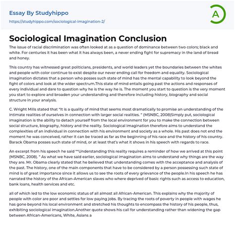 Sociological Imagination Conclusion Essay Example