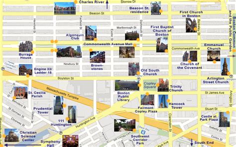 Photo Map of Boston's Back Bay Landmarks