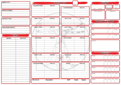 Cyberpunk Red Character Sheet Printable