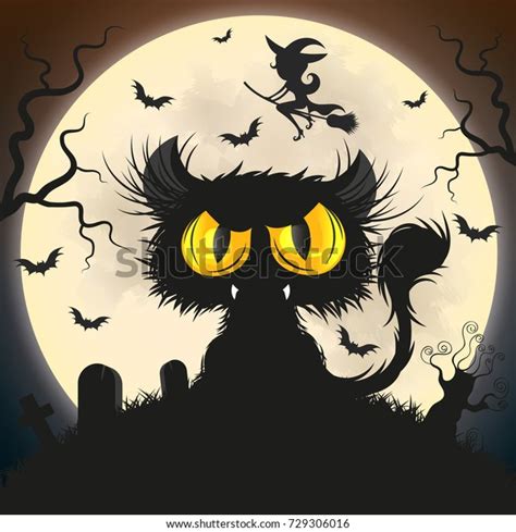 Halloween Black Cat Moon Night Sky Stock Vector (Royalty Free ...