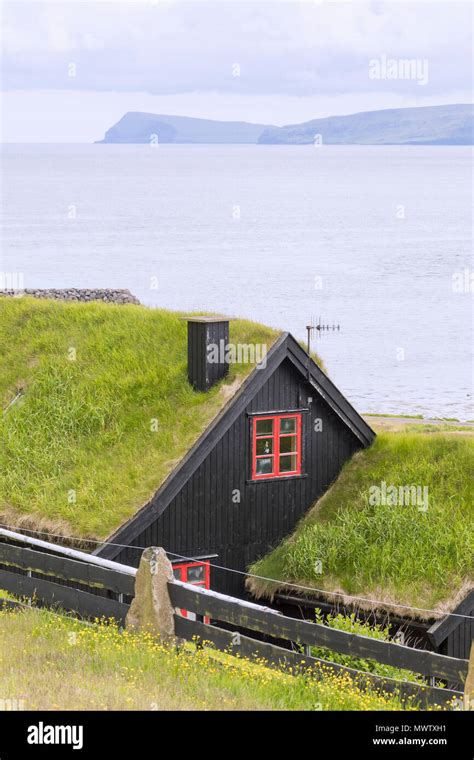 Traditional Houses With Grass Turf Roof Kirkjubour Streymoy Island Faroe Islands Denmark