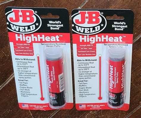 X Oz Tubes J B Weld High Heat Temperature Resistant Epoxy Putty