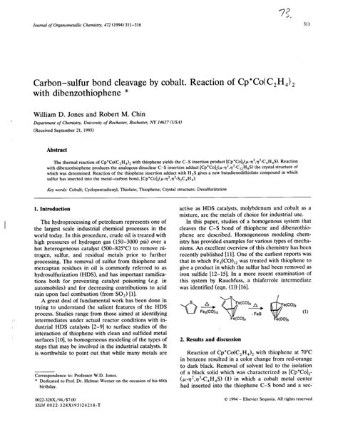 PDF Carbon Sulfur Bond Cleavage By Cobalt Reaction Of CpCo C2H4 2