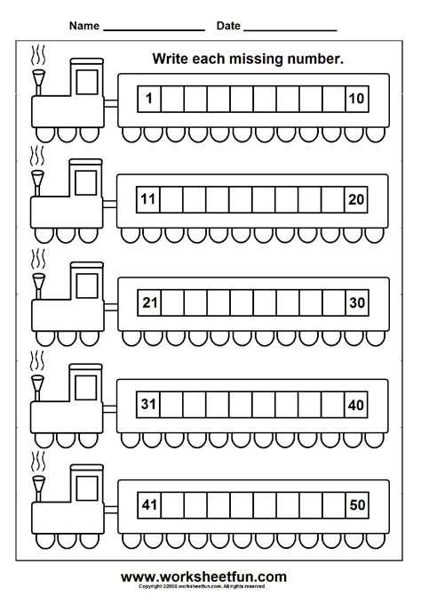 Missing Numbers 1 To 50 Worksheet