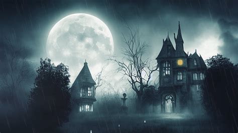 Rainy Haunted House Ambience Thunder And Rain Sounds On Scary Halloween