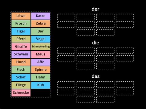 Tiere Wortschatz Und Artikeln Ordenar Por Grupo