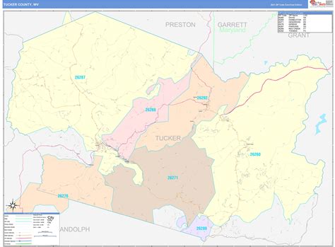 Tucker County, WV Wall Map Color Cast Style by MarketMAPS - MapSales.com