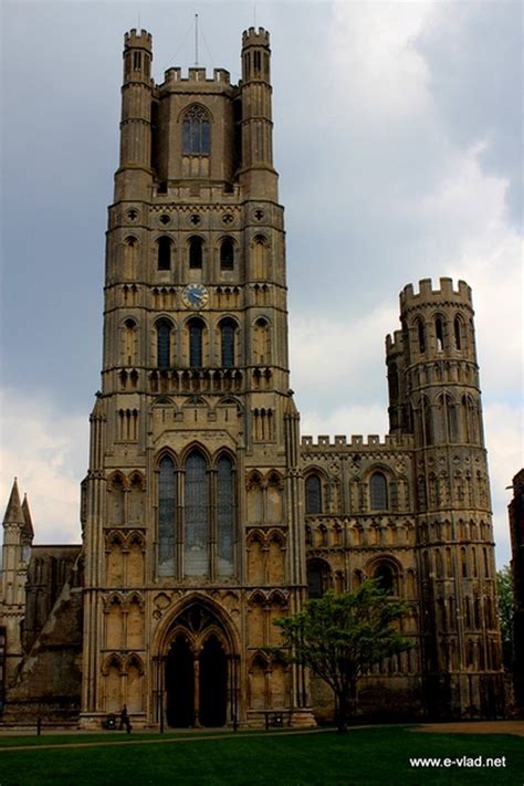 Ely, England - The front entrance and West tower of Ely Cathedral seen ...