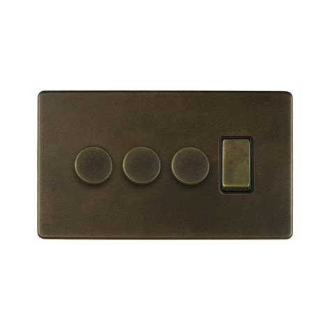 Soho Lighting Vintage Brass 4 Gang Switch With 3 Dimmers 3x150w Led Dimmer 1x20a Switch Elesi