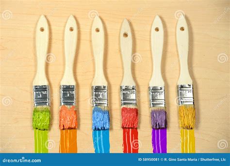 Six Paintbrushes With Different Colors Stock Image Image Of