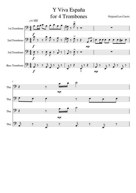 Y Viva Espana For 4 Trombones Sheet Music For Trombone Mixed Quartet