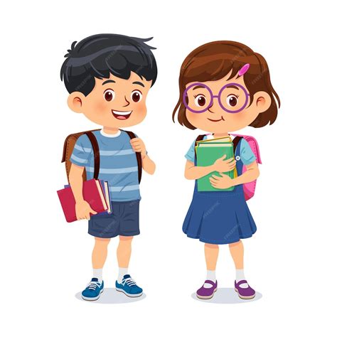 Premium Vector Little School Children Stand Holding Books With