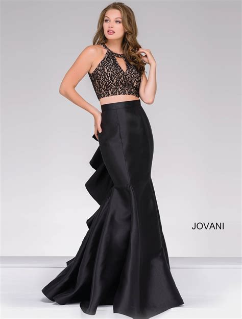 Black Fitted Two Piece Prom Gown Homecoming Formal Dresses Prom