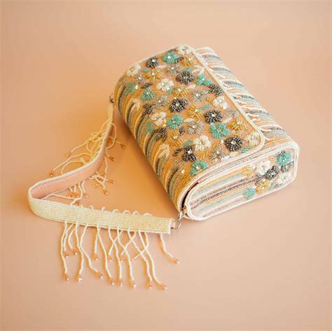 Tamia Floral Nude Pink Clutch By Atiya Choudhury