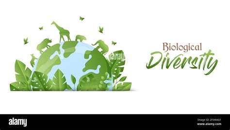 Biological Diversity Banner Illustration Of Green Planet Earth With