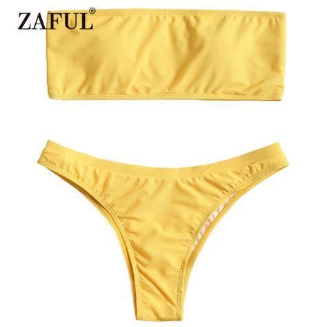 ZAFUL Swimsuit Women Bandeau Textured Bikini Set Strapless Two Piece