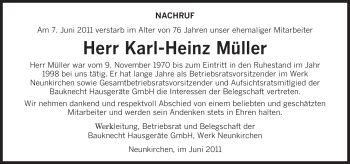 Traueranzeigen Von Karl Heinz M Ller Saarbruecker Zeitung Trauer De