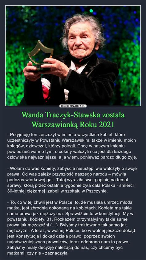 Wanda Traczyk Stawska została Warszawianką Roku 2021 Demotywatory pl