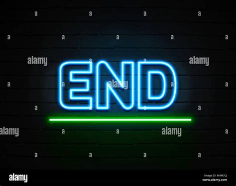 End neon sign - Glowing Neon Sign on brickwall wall - 3D rendered ...