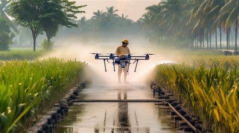 Premium AI Image | Modern smart farm with drone Agriculture drone fly ...