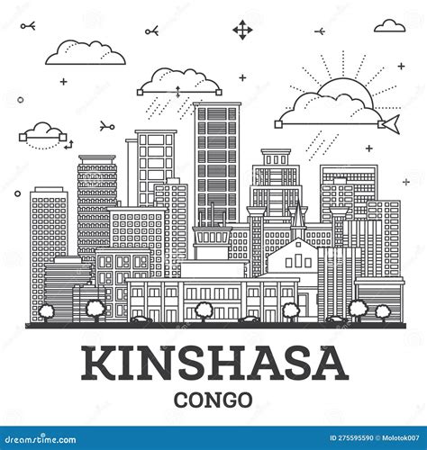 Outline Kinshasa Congo City Skyline With Modern And Historic Buildings ...