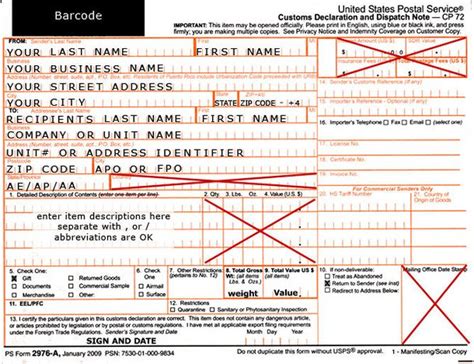 Printable Customs Form Usps Calendar Printables