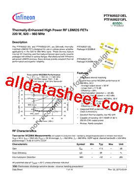 PTFA092213EL 数据表 PDF Infineon Technologies AG