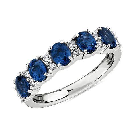 Sapphire And Diamond Five Stone Ring In 14k White Gold Blue Nile