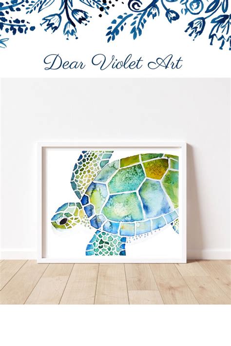 Sea Turtle Art Print For Bathroom Decor Or Beach Home Design Sea