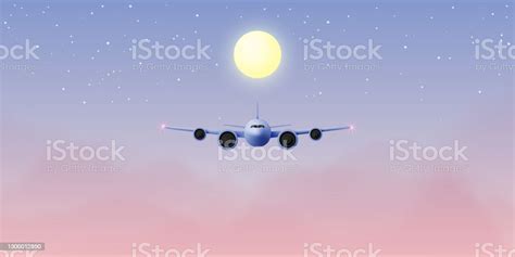 Airplane Window View With Night Time Sky Stock Illustration - Download ...