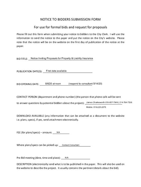 Fillable Online Notice To Bidders Submission Form For Use For Formal