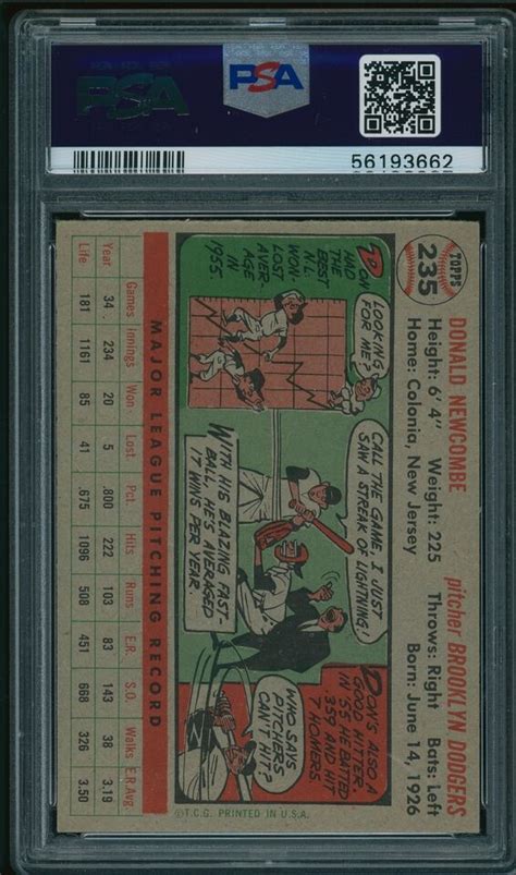 1956 Topps 235 Don Newcombe PSA 7 NM EBay